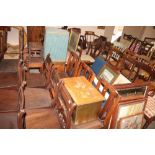 Three 1930's dining chairs; a brass embossed coal