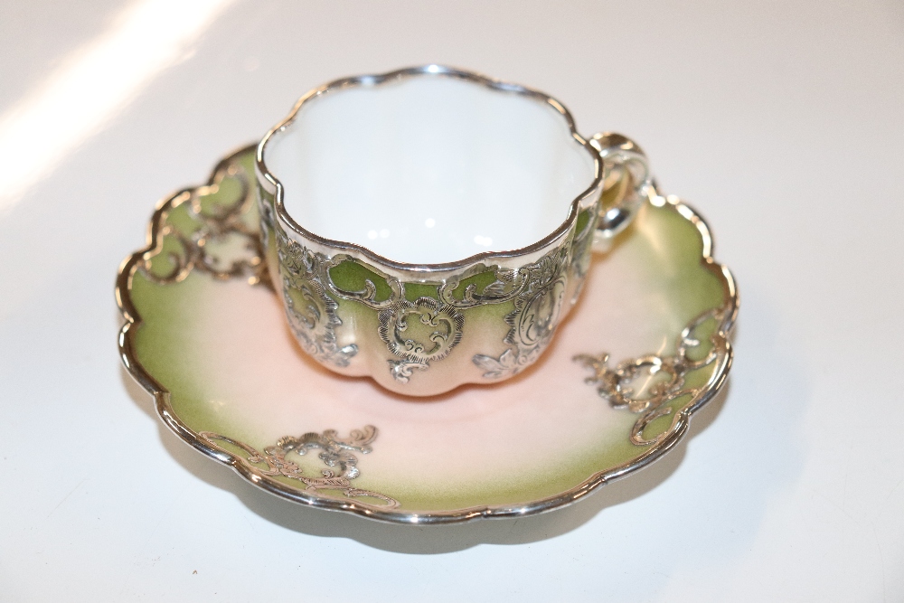 Four Sterling silver overlaid porcelain coffee can - Image 6 of 8