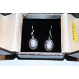 A pair of Sterling silver opal and marcasite set e