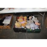 Two boxes of various stuffed toys