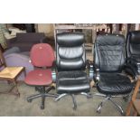 A swivel upholstered office chair