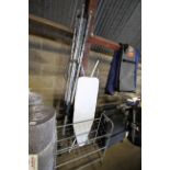 A rotary garden clothes airer, an ironing board an