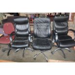A swivel upholstered office chair