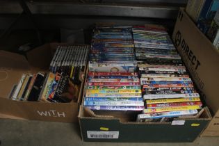 A box of DVD and CDs