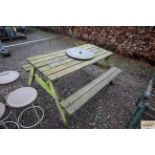 A garden bench and a lazy Susan