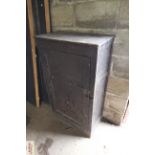 A home made black painted wooden gun cabinet