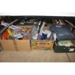 Three boxes of various party items and decorations