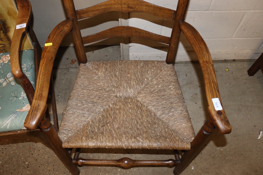 An antique elm ladder back elbow chair with rush s - Image 2 of 4