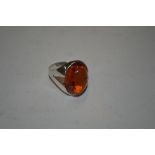 A Sterling silver and amber set ring size T/U, app