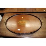 An Edwardian mahogany and inlaid two handled tray