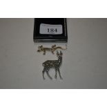 A silver and marcasite set salamander brooch and s