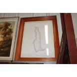 A framed and glazed map of Lundy