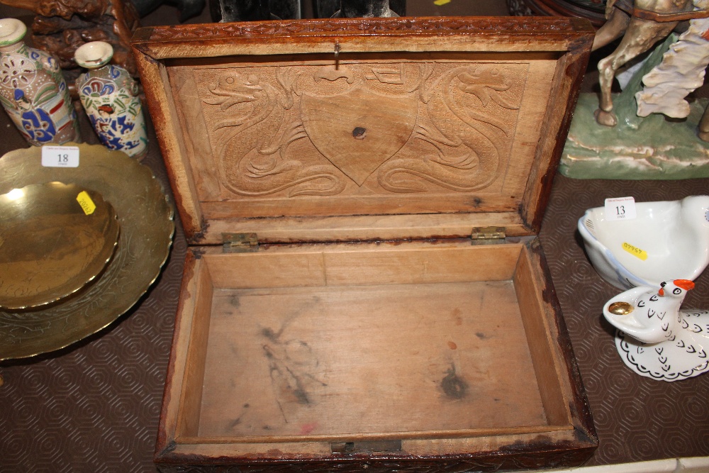An Oriental carved wooden box decorated with drago - Image 3 of 3