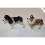 A pair of spaniel and collie dog ornaments