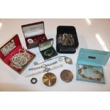 A box containing various costume jewellery, yellow