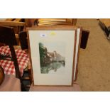 Two pencil signed coloured engravings, views of ca