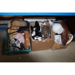 Three boxes of various sundry items to include Wedgwood Jasperware, Motto ware, Booths jug etc.