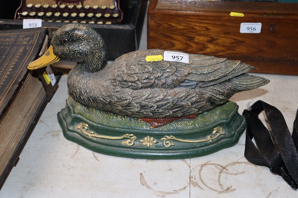 A doorstop in the form of a duck