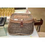 A wicker fishing basket