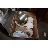A box containing enamel bowls, vases etc