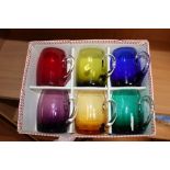 Six coloured glass mugs