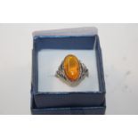 A 925 vintage silver and amber set ring, size N/O