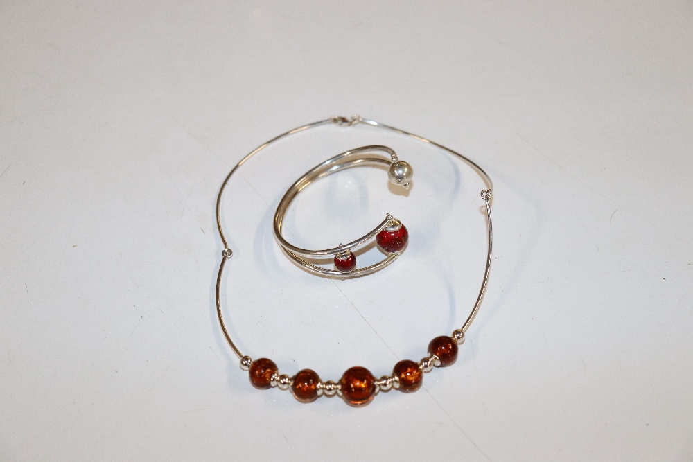 A Sterling silver and Murano glass collar necklace
