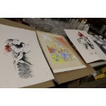 A folder of lithographs and four watercolours by Joh