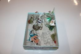 A box of various glass animal ornaments etc.