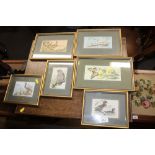 Six Cash embroideries depicting various birds and