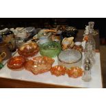 A collection of various Carnival glass and other g