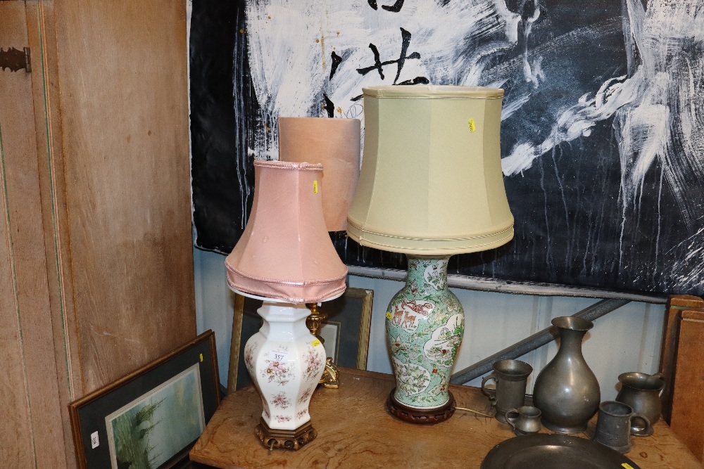 Three various table lamps and shades