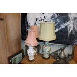 Three various table lamps and shades