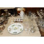 A collection of various porcelain and glassware to