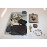 A silver plated photo frame; various wallets and p