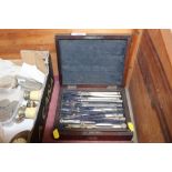 A drawing set contained in mahogany box