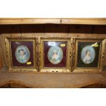 Three framed miniature portraits contained in gilt frames, one signed