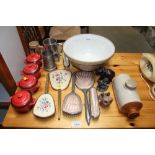 A mixing bowl, stoneware hot water bottle, collect