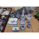 A pair of Oriental blue and white candle sticks; t