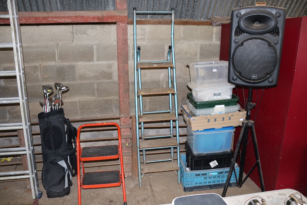A wooden and metal step ladder