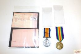 A WWI BWM and Victory medal to 945080 Gnr. W.E. Ta