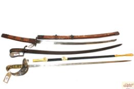 Three swords including Relic Cavalry sabre, an R.A