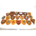 Twenty various military related plaques on wooden