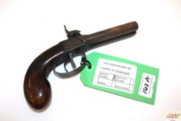 A double barrel percussion pistol with bag shaped