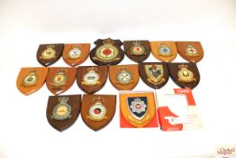 Fifteen Royal Air Force interest plaques on wooden