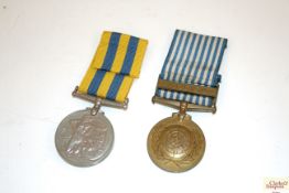 A Korean and U.N. medal (Korea to D/MX857321 M.G.D. Cowper-Smith E.R.A.S. RN