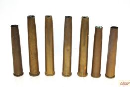Seven post WWII shell cases including 40mm example