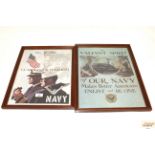 Two U.S. Navy recruitment posters framed and glazed