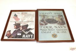 Two U.S. Navy recruitment posters framed and glazed