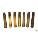 Six WWII dated 40mm brass shell cases with a 2PR N